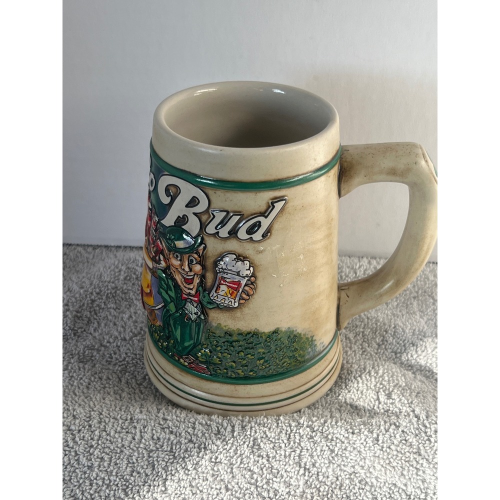 1992 Budweiser St Patricks Day Ceramic Stein‎ Leprechaun Beer Mug Collector